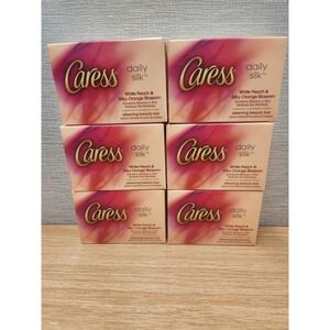 Caress Daily Silk Bar Soap 4 oz White Peach & Silky Orange Blossom NEW SEALED 6